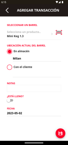 Adición de una nueva transacción en la herramienta de seguimiento de barriles | Telesto
