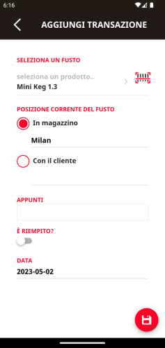 Aggiunta di una nuova transazione nello strumento di monitoraggio dei fusti | Telesto