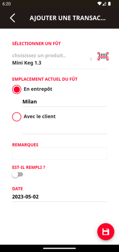 Ajouter une nouvelle transaction dans l'outil de suivi des fûts | Telesto