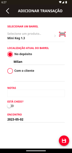 Adicionando uma nova transação na ferramenta de rastreamento de barris | Telesto